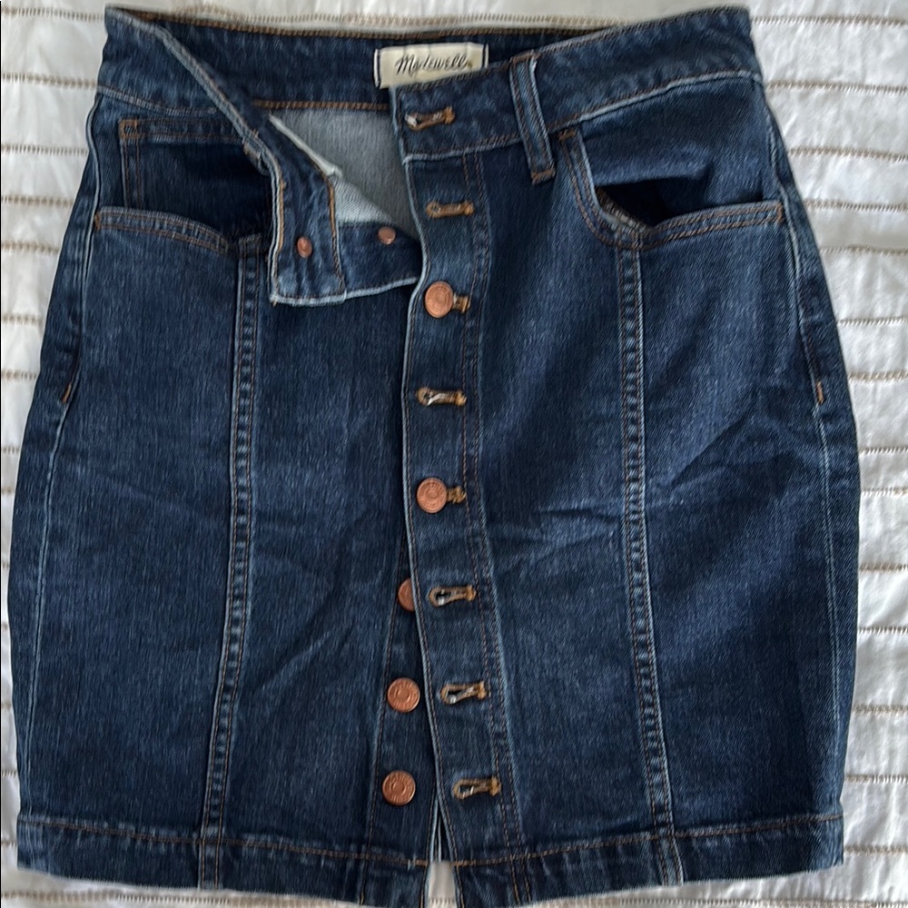 Madewell Stretch Denim Button-Front Skirt EUC SZ 25